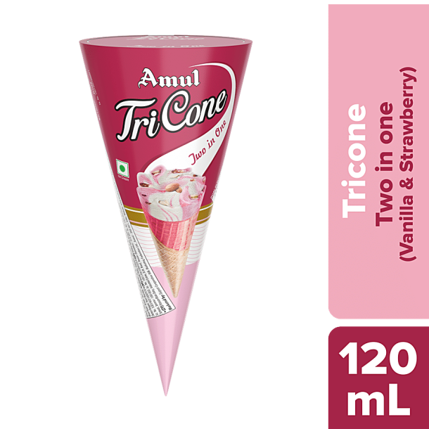 Amul Tricone Vanilla & Strawberry Ice Cream, 120 ml
