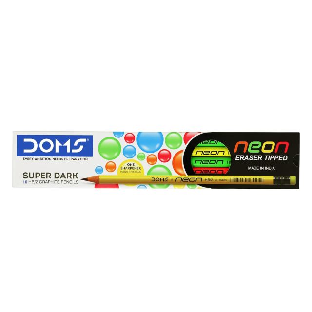 DOMS Neon Rubber Tipped HB/2 Graphite Pencils Box Pack