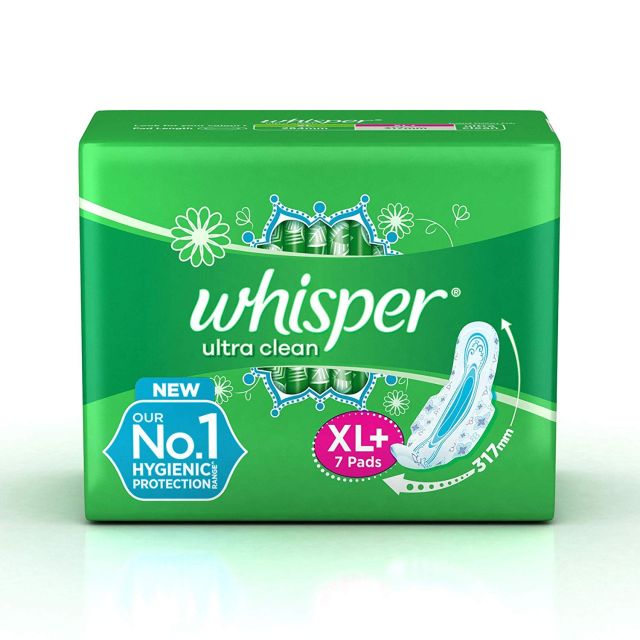 Whisper Ultra Clean Sanitary Pads for Women, XL+ 7 Napkins
