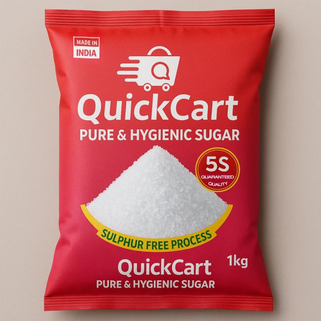 QuickCart Pure & Hygienic Sugar – 1kg (Sulphur-Free, FSSAI Certified)