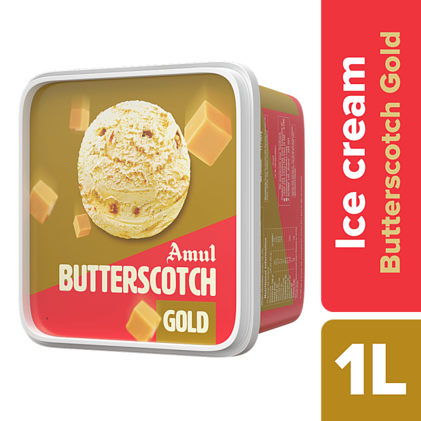 Amul Ice Cream - Gold, Butterscotch, 1 L Tub