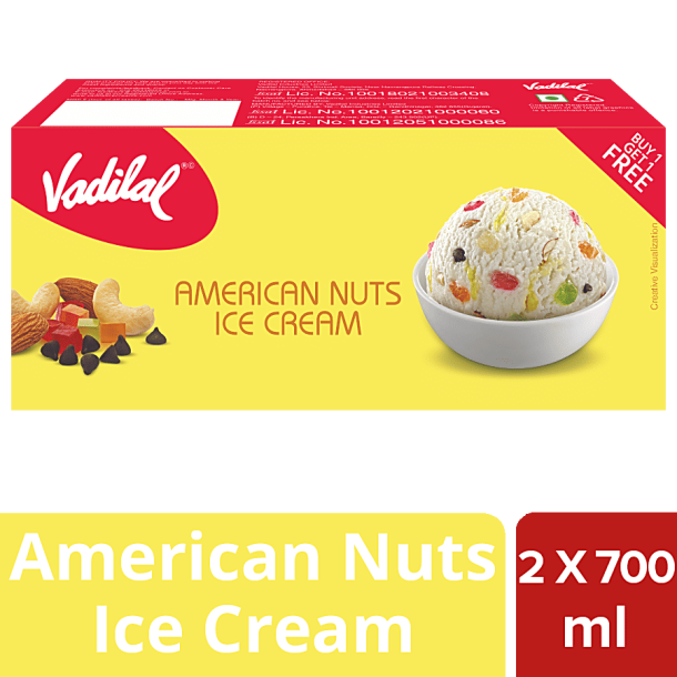 Vadilal American Nuts Ice Cream, 700 ml (Buy 1 Get 1 Free)