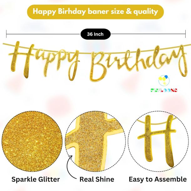 Happy Birthday Golden Glitter Decoration for Birthday Celebration