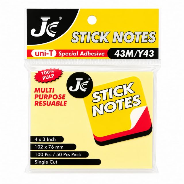 JC Sticky Note 4 x 3 (Yellow) 100 Sheets