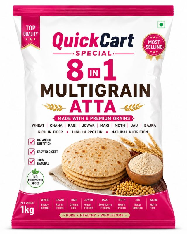 QuickCart Special 8 in 1 Multigrain Atta | Premium Chakki Fresh Flour | 1 kg